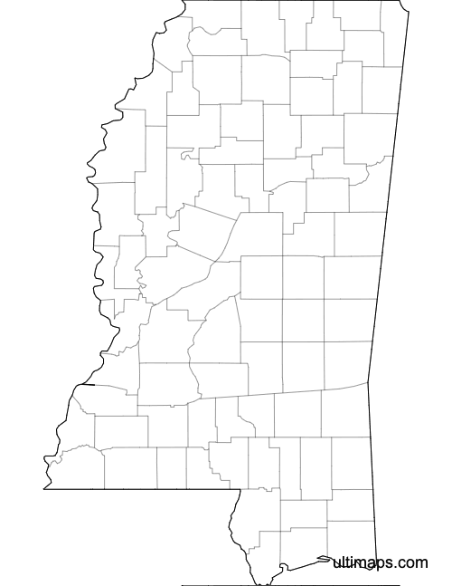 Preview of Outlined Map of Mississippi Counties (Letter)