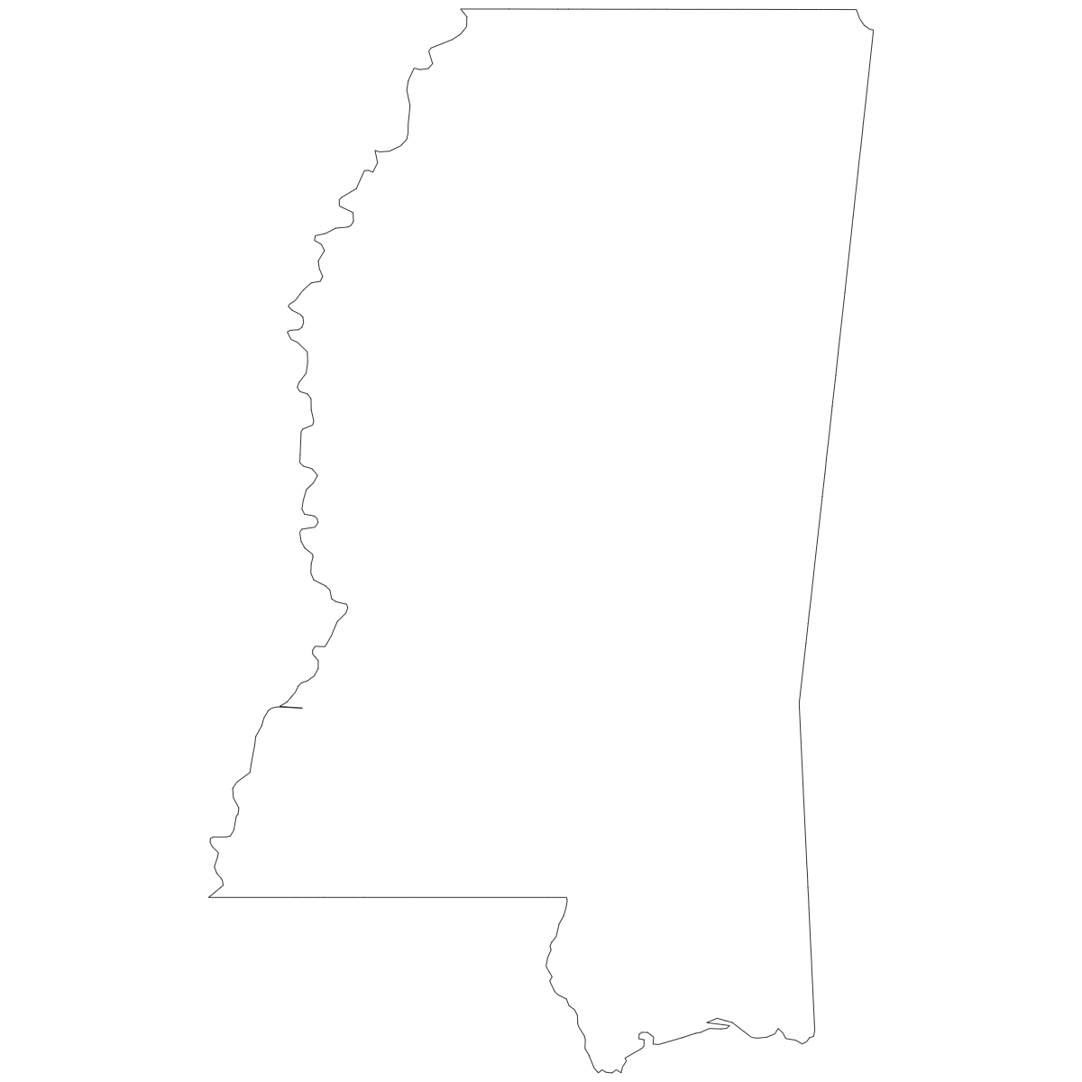Outline Map of Mississippi Counties