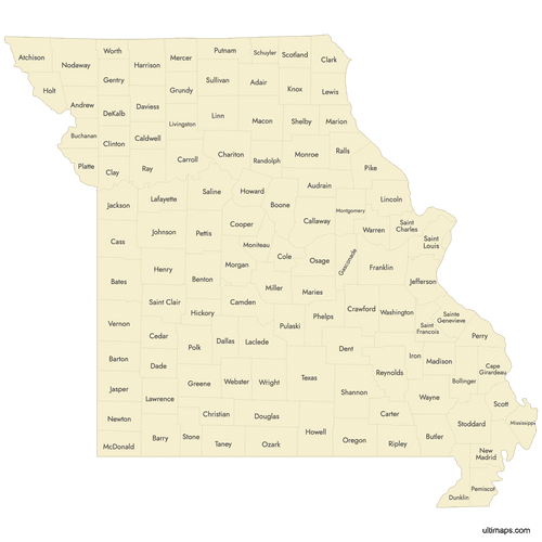 Preview of Labeled Map of Missouri Counties