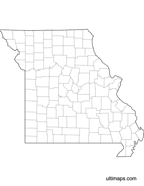 Preview of Outlined Map of Missouri Counties (Letter)