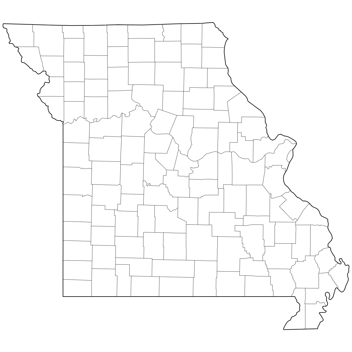 Outlined Map of Missouri Counties