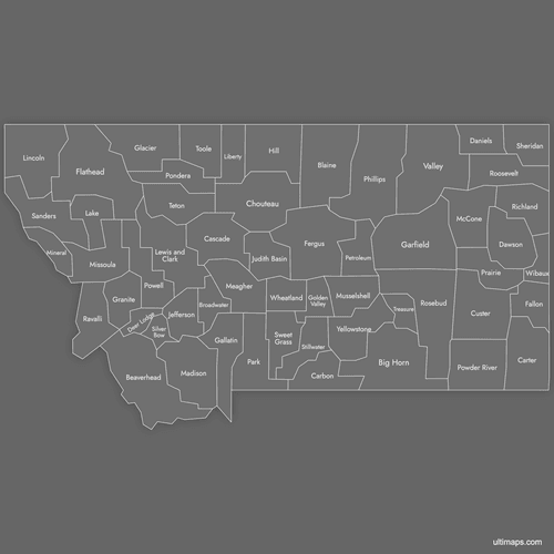 Preview of Labeled Map of Montana Counties (Dark)