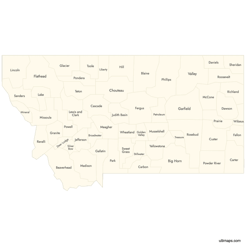 Preview of Labeled Map of Montana Counties