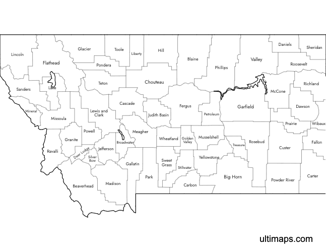 Preview of Labeled Map of Montana Counties (Letter)