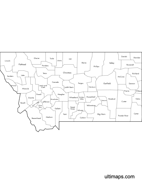 Preview of Labeled Map of Montana Counties (Letter)