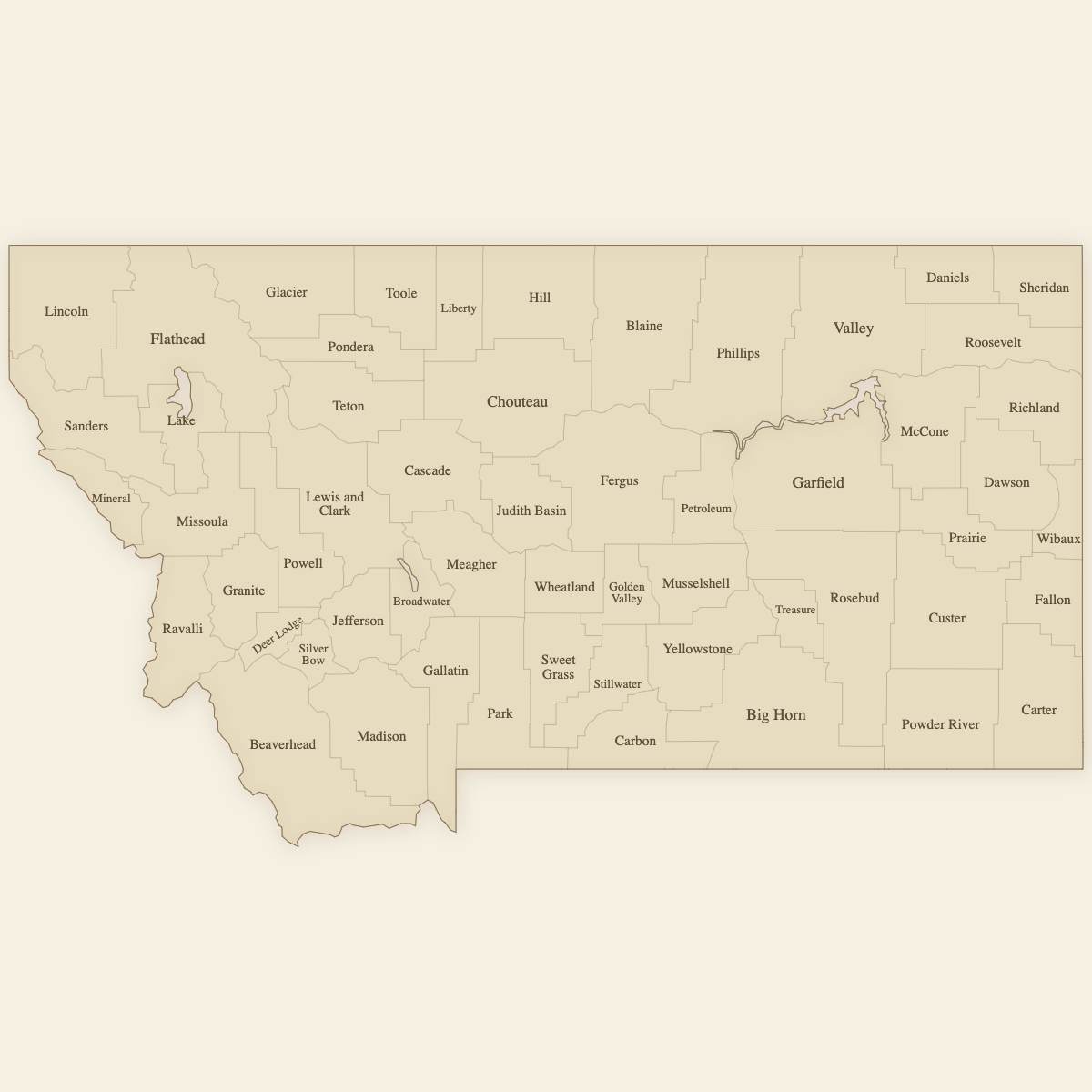 Styled Map of Montana Counties (Vintage Theme)