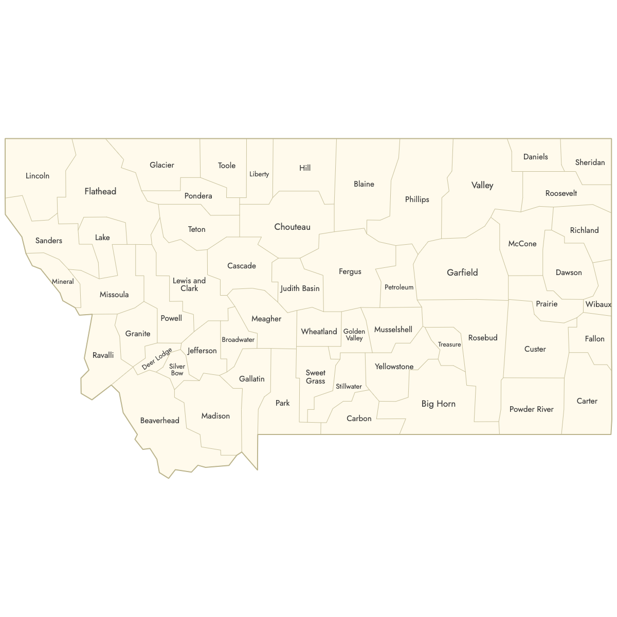 Unstyled Map of Montana Counties With Labels