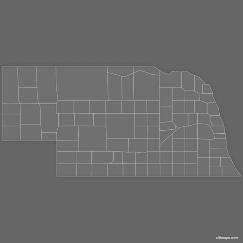 Preview of Blank Map of Nebraska Counties (Dark)