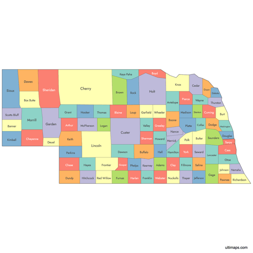 Preview of Labeled Map of Nebraska Counties