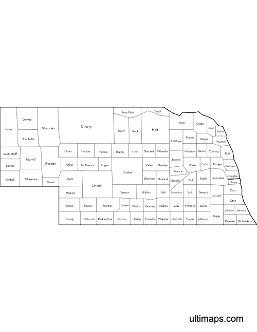 Preview of Labeled Map of Nebraska Counties (Letter)