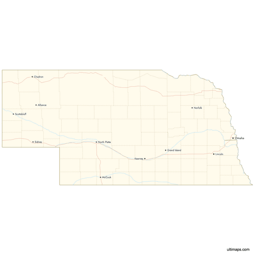 Preview of Map of Nebraska Counties with Cities