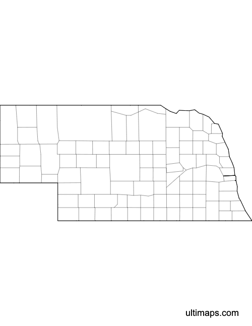 Preview of Outlined Map of Nebraska Counties (Letter)