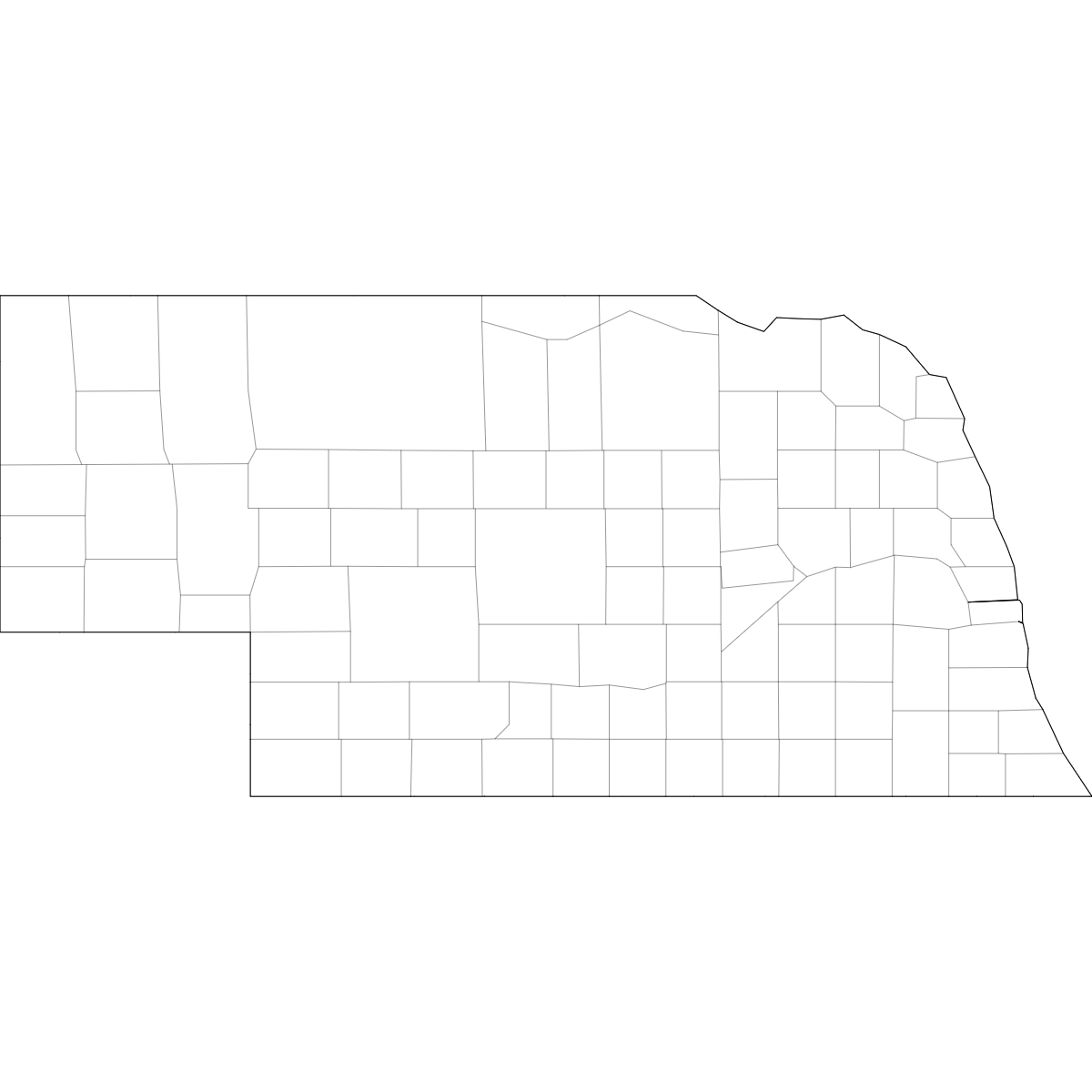 Outlined Map of Nebraska Counties
