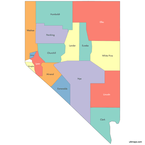 Preview of Labeled Map of Nevada Counties