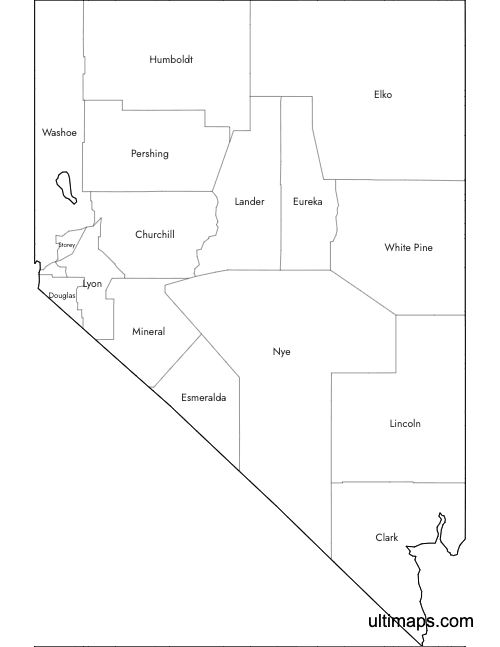 Preview of Labeled Map of Nevada Counties (Letter)