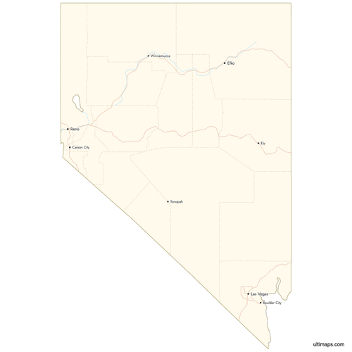 Preview of Map of Nevada Counties with Cities