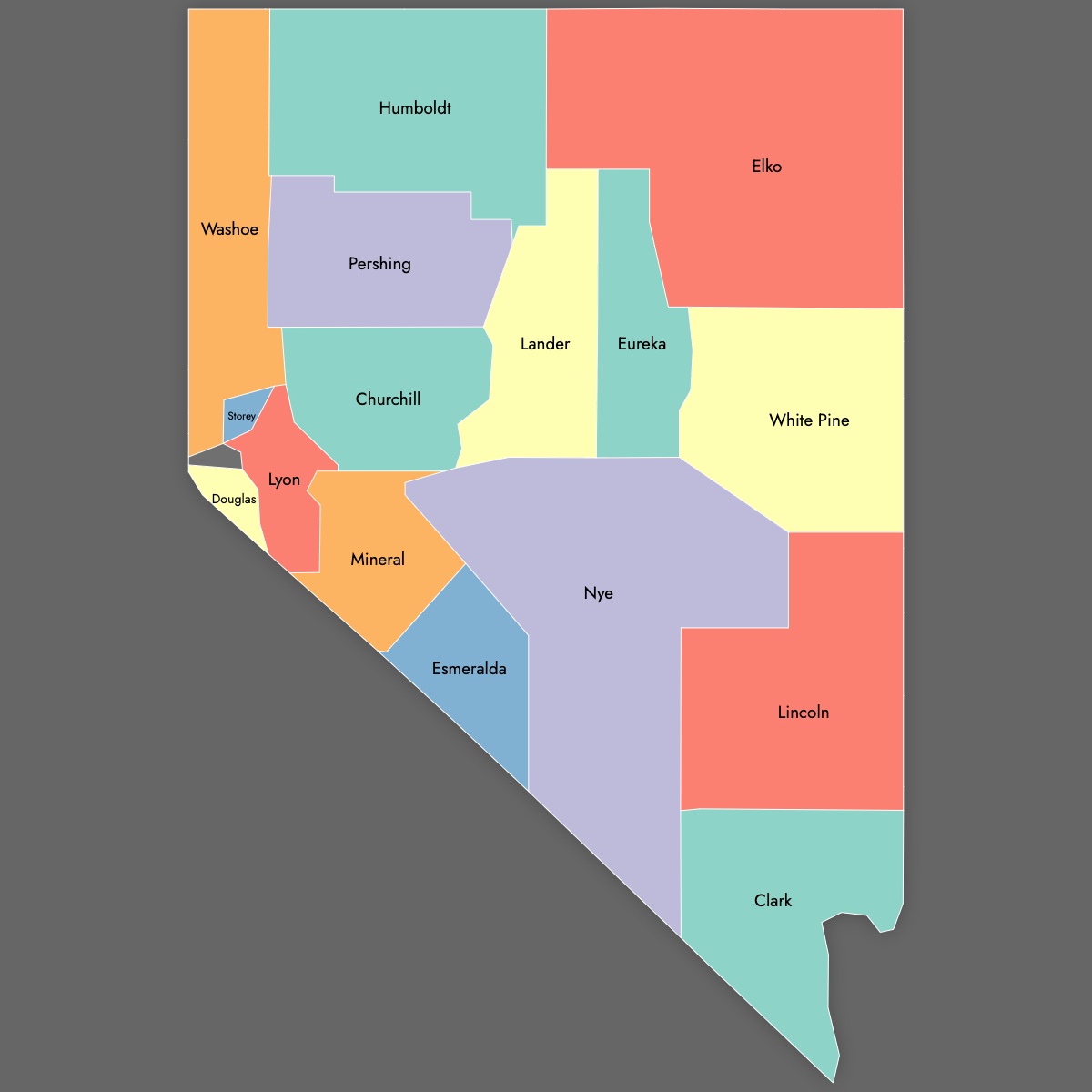 Custom Map of Nevada Counties with Labels (Dark Theme)