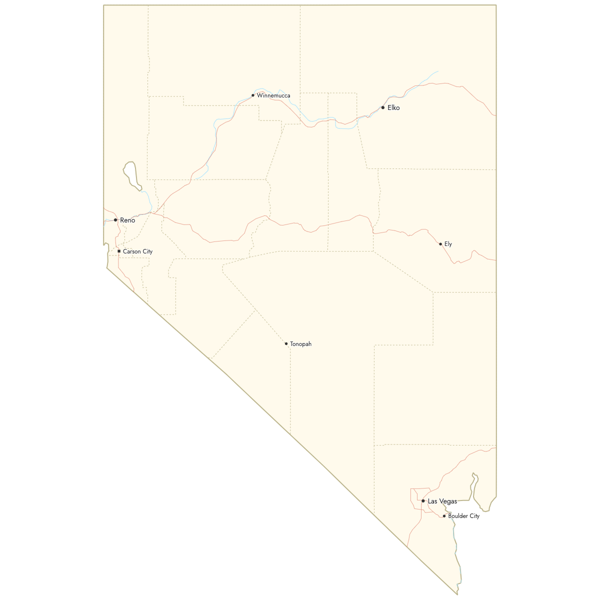 Custom Map of Nevada Counties with Cities