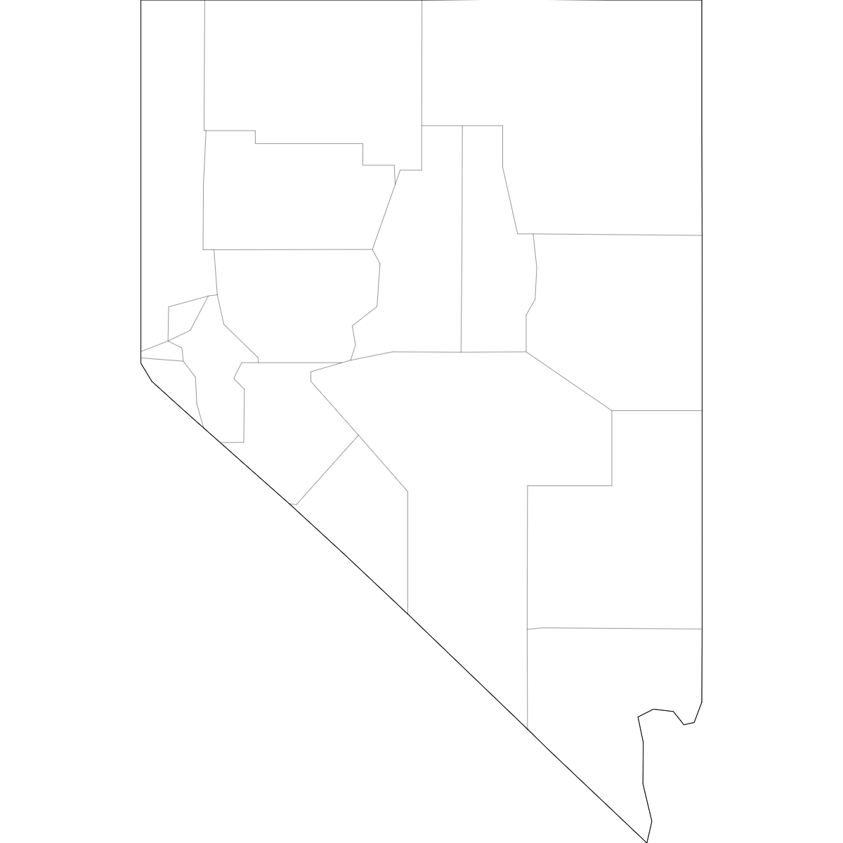 Outlined Map of Nevada Counties