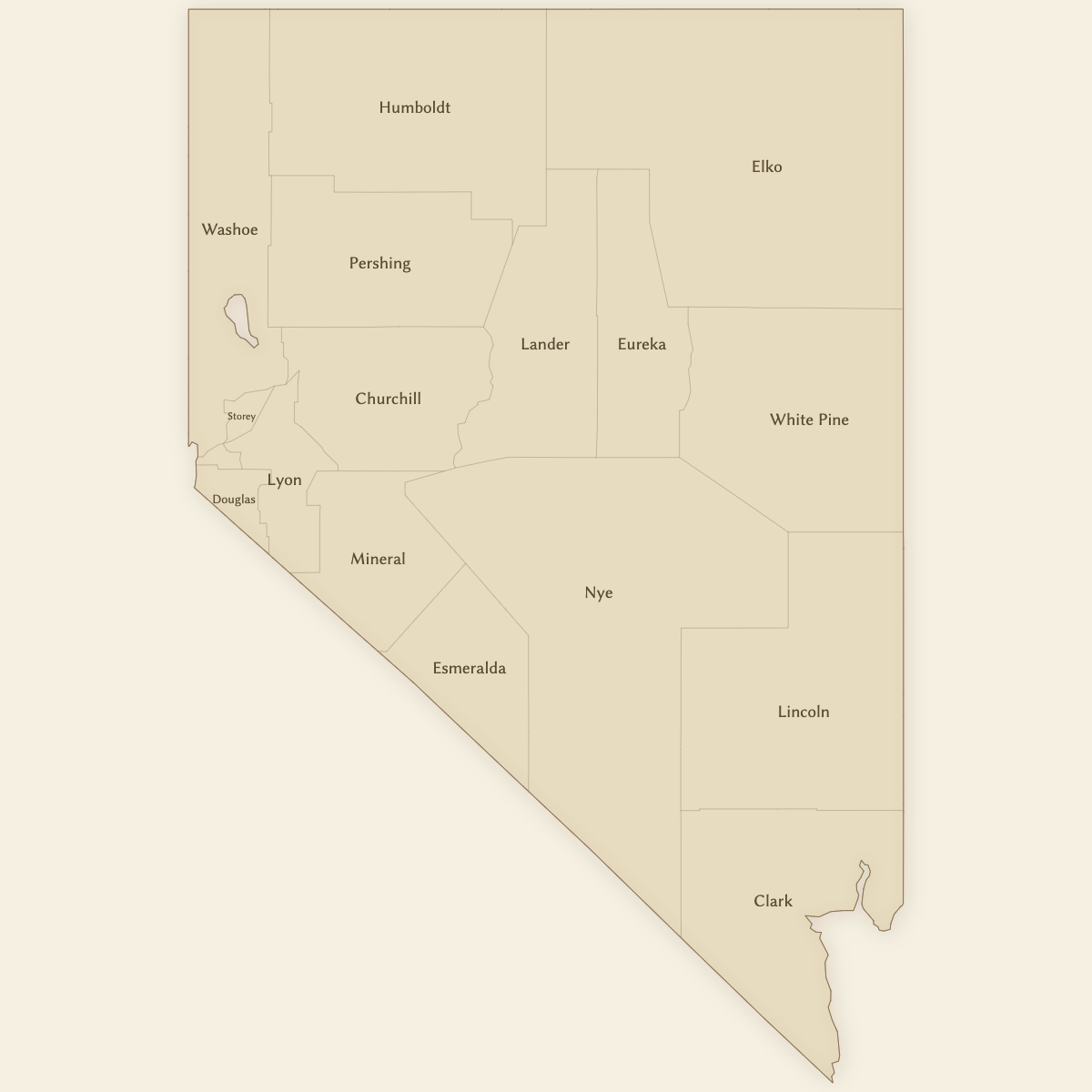Styled Map of Nevada Counties (Vintage Theme)