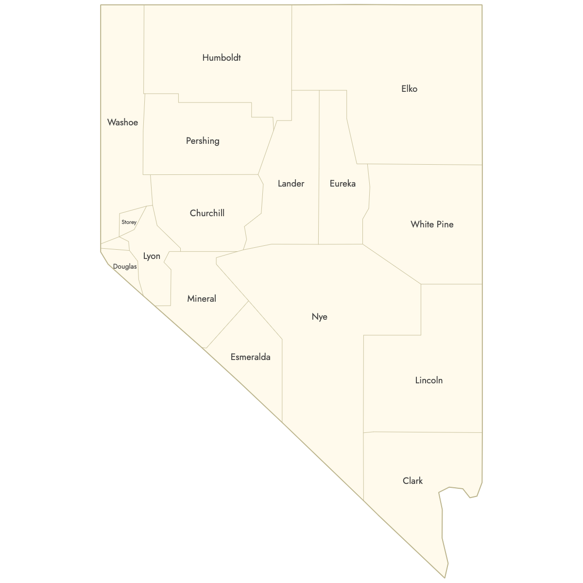 Unstyled Map of Nevada Counties With Labels