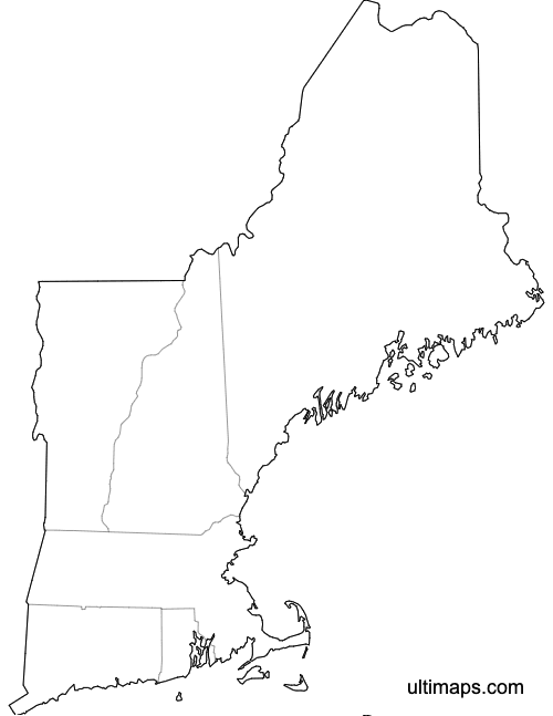 Preview of Blank Map of New England States (A4)