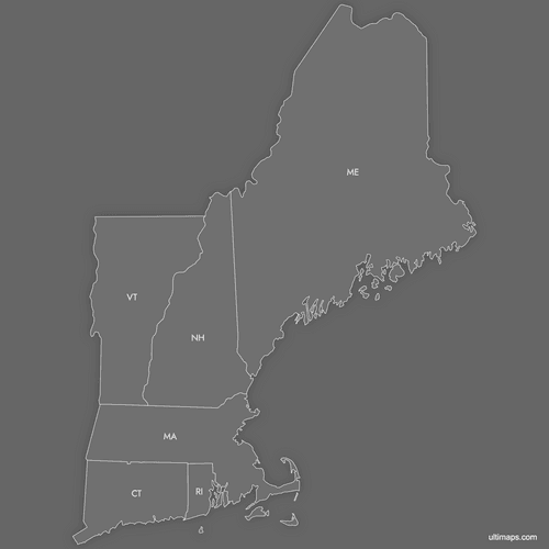 Preview of Labeled Map of New England States (Dark)