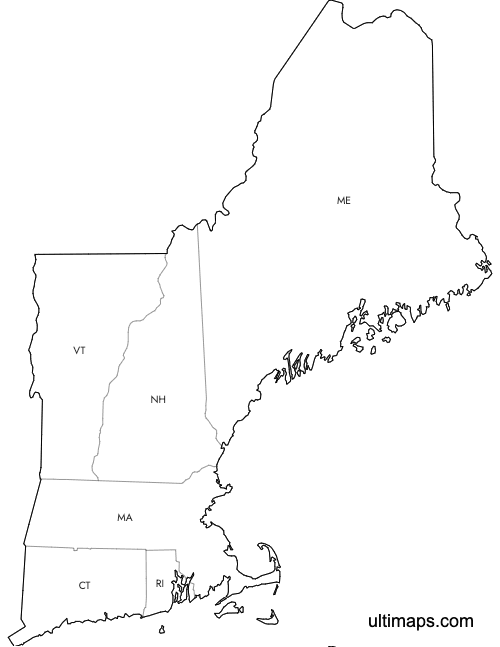Preview of Labeled Map of New England States (Letter)
