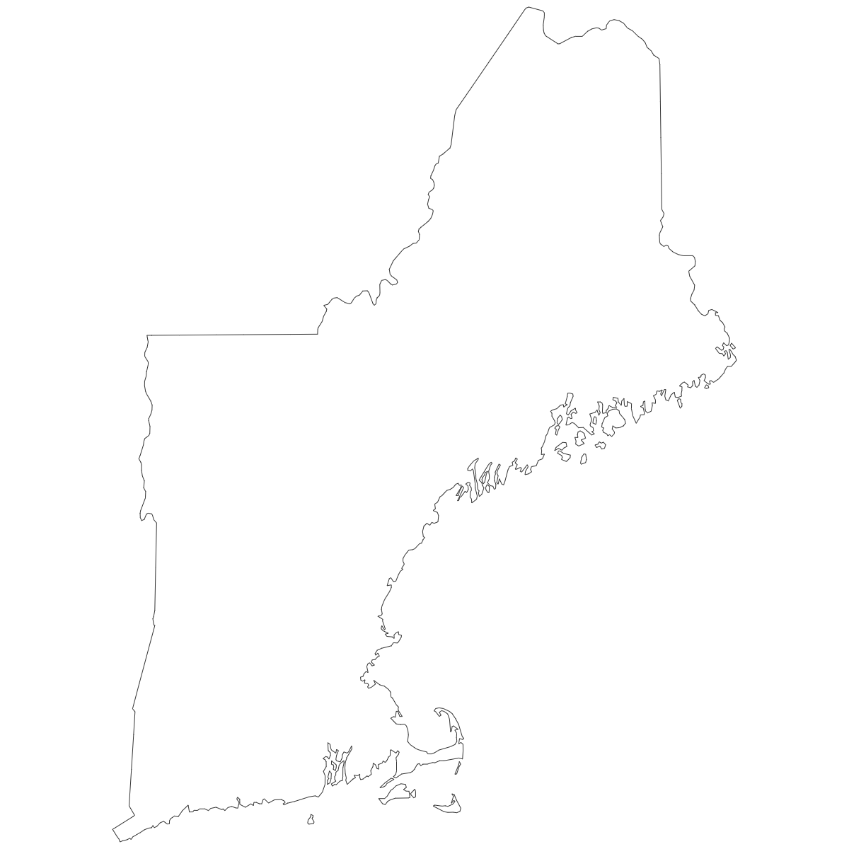 Outline Map of New England States