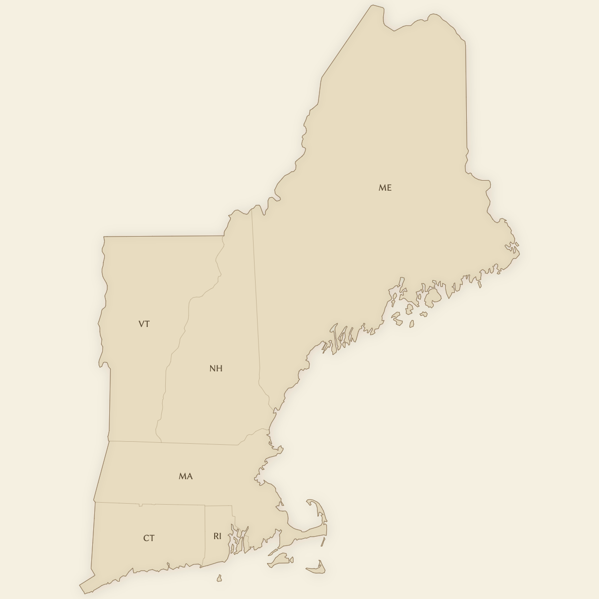Styled Map of New England States (Vintage Theme)