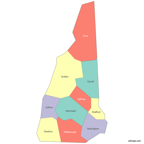 Preview of Labeled Map of New Hampshire Counties