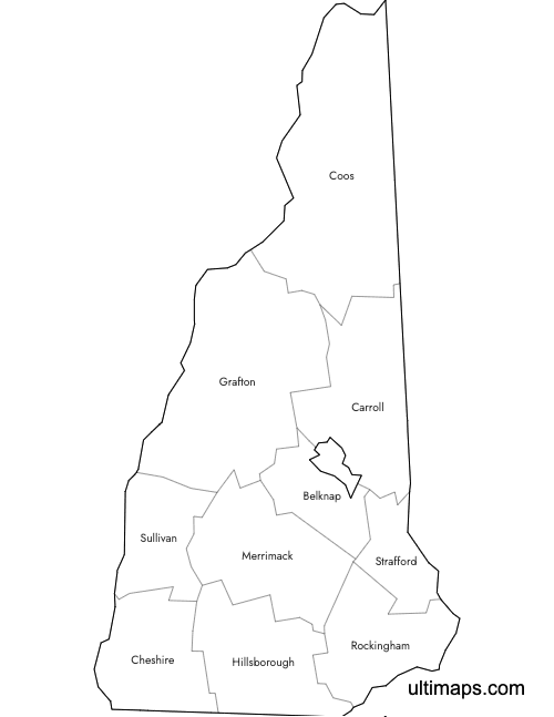 Preview of Labeled Map of New Hampshire Counties (A4)