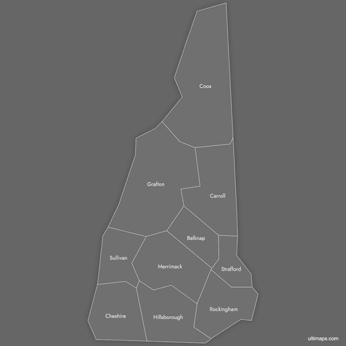 Preview of Labeled Map of New Hampshire Counties (Dark)