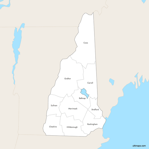 Preview of Labeled Map of New Hampshire Counties with Surrounding Areas