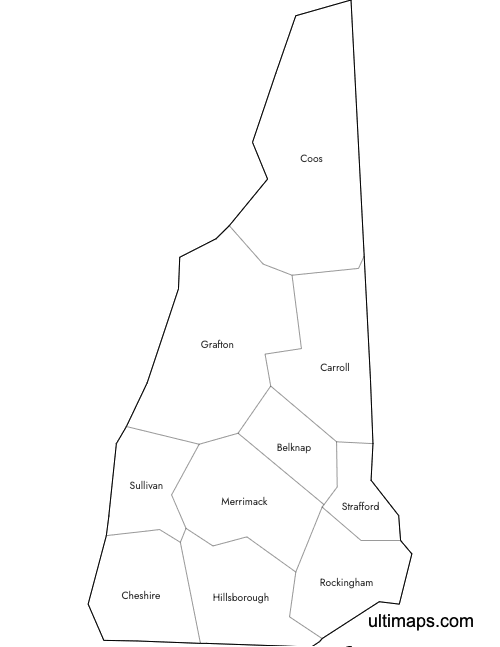 Preview of Labeled Map of New Hampshire Counties (Letter)