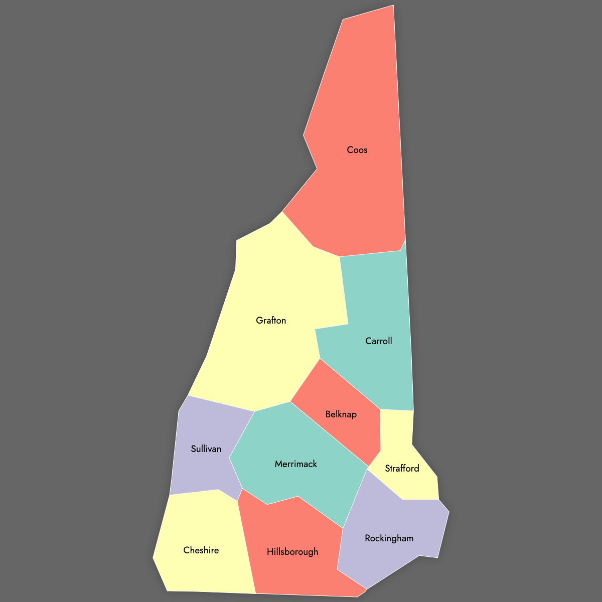 Custom Map of New Hampshire Counties with Labels (Dark Theme)