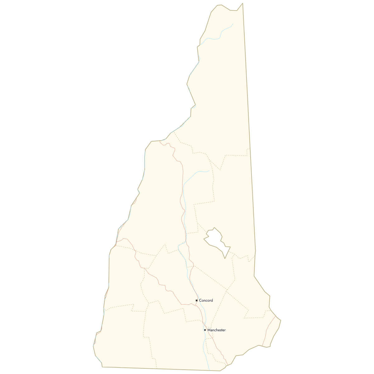 Custom Map of New Hampshire Counties with Cities