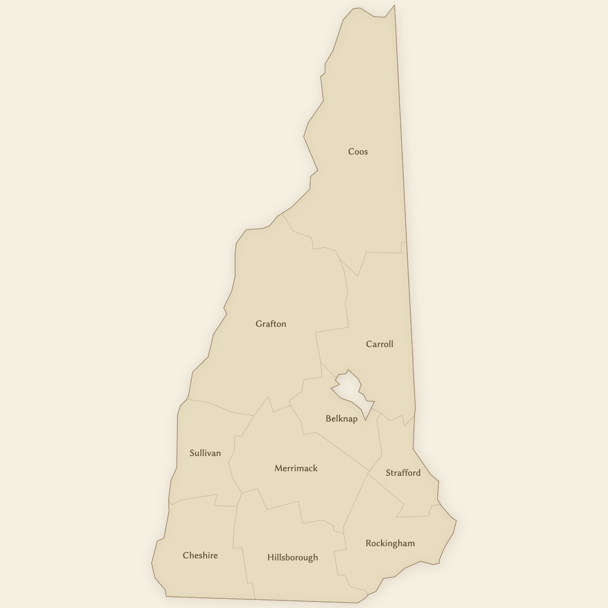 Styled Map of New Hampshire Counties (Vintage Theme)