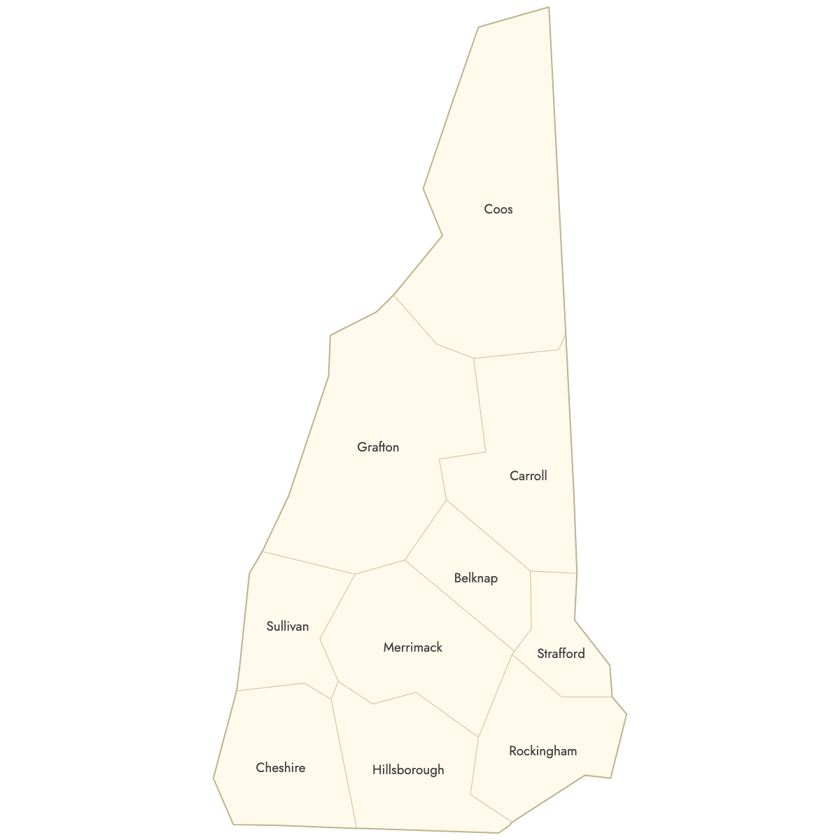 Unstyled Map of New Hampshire Counties With Labels