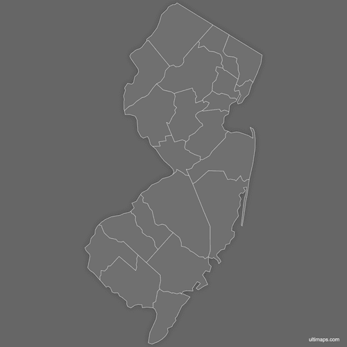 Preview of Blank Map of New Jersey Counties (Dark)