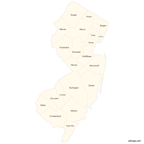 Preview of Labeled Map of New Jersey Counties
