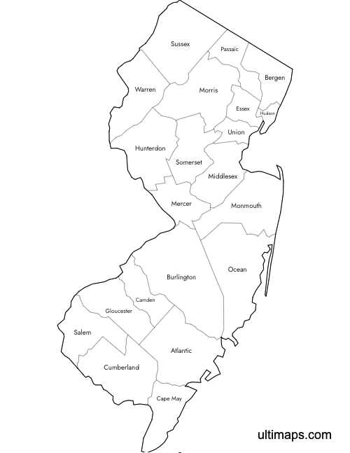 Preview of Labeled Map of New Jersey Counties (Letter)