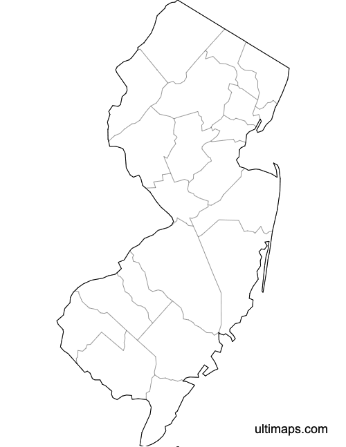 Preview of Outlined Map of New Jersey Counties (Letter)