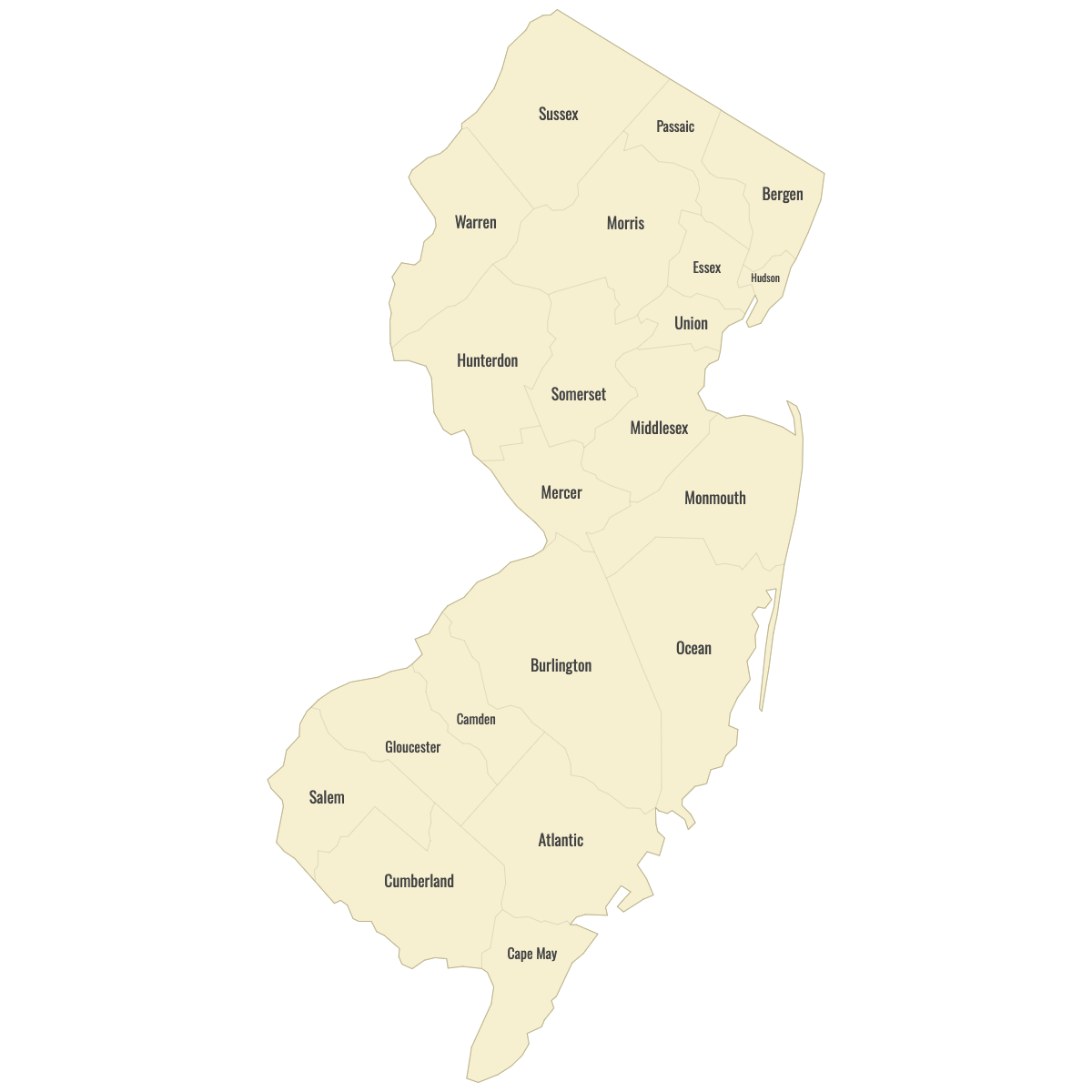 Blank Map of New Jersey Counties With Labels