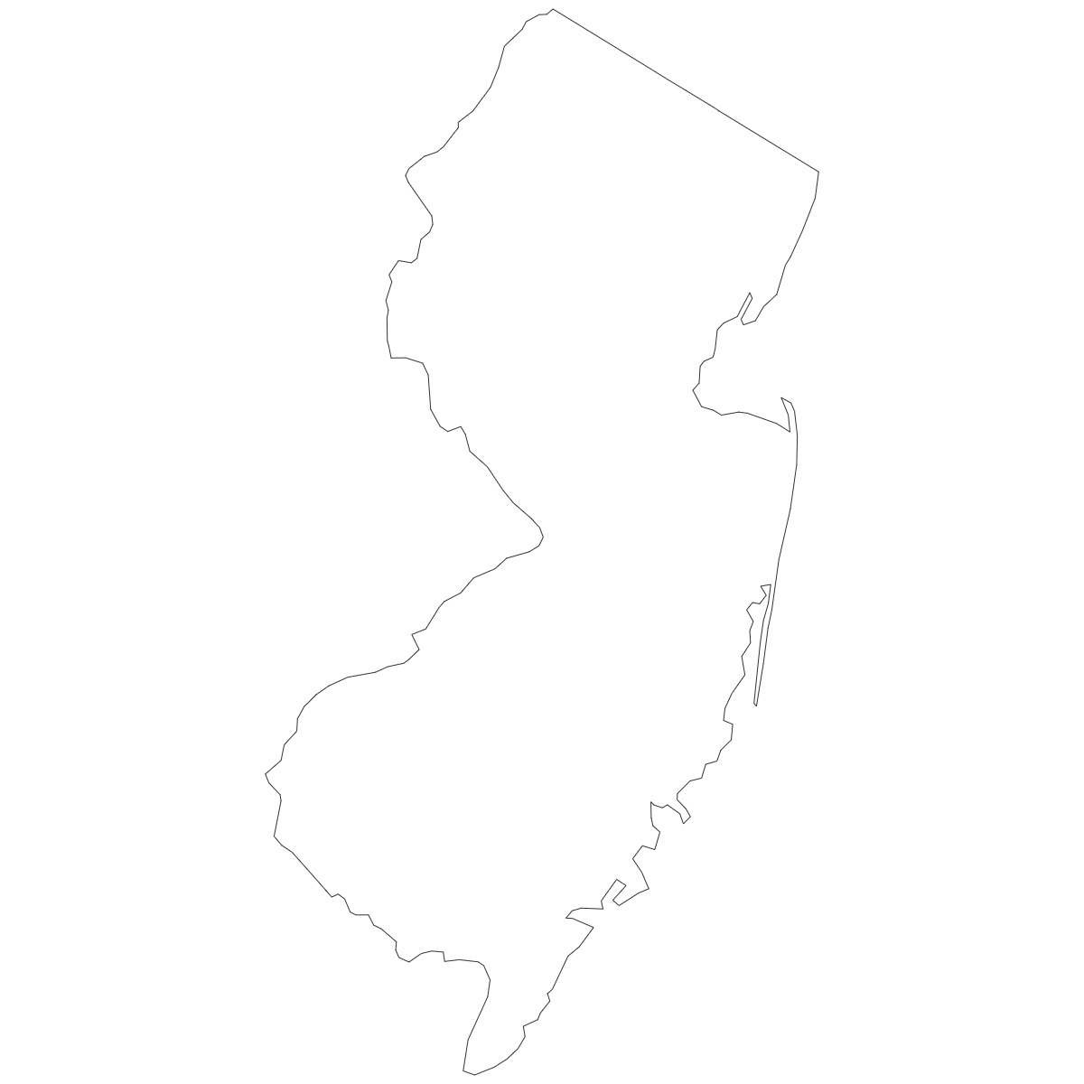 Outline Map of New Jersey Counties