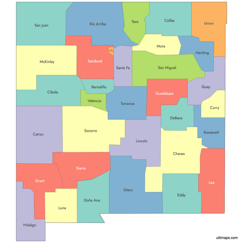 Preview of Labeled Map of New Mexico Counties