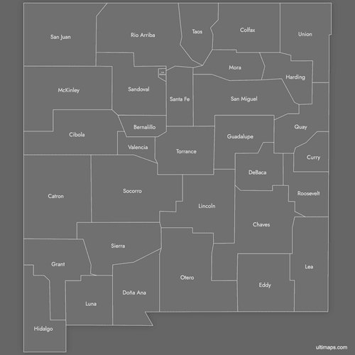 Preview of Labeled Map of New Mexico Counties (Dark)