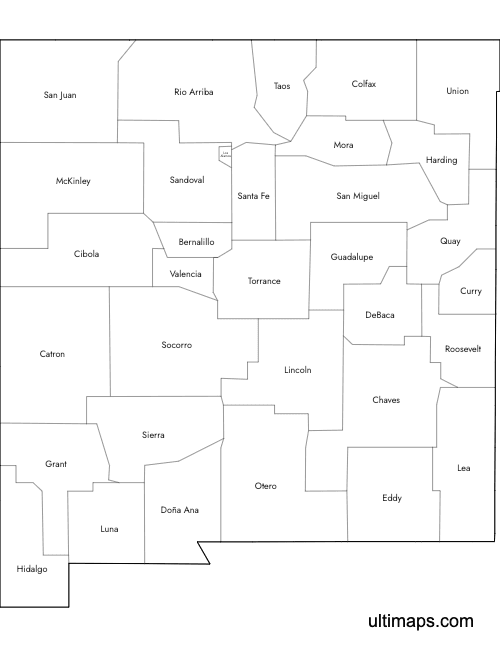 Preview of Labeled Map of New Mexico Counties (Letter)