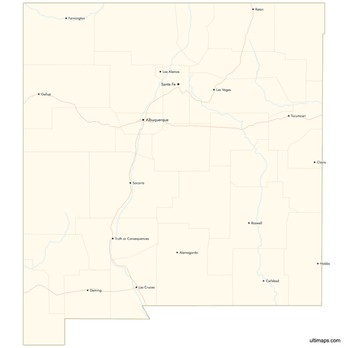 Preview of Map of New Mexico Counties with Cities