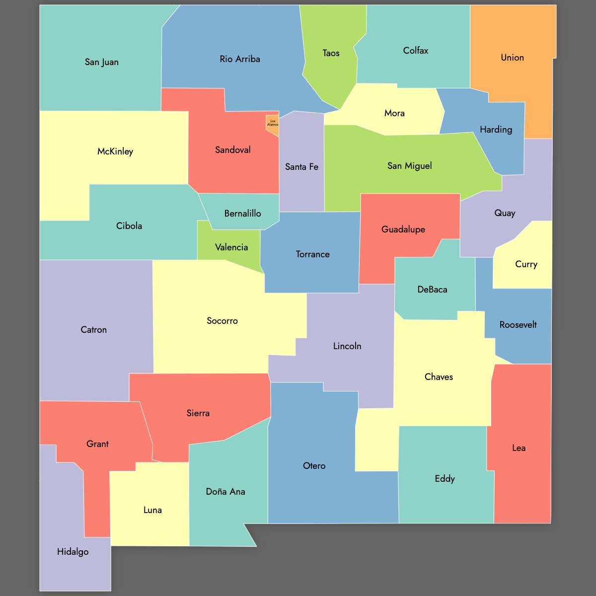 Custom Map of New Mexico Counties with Labels (Dark Theme)